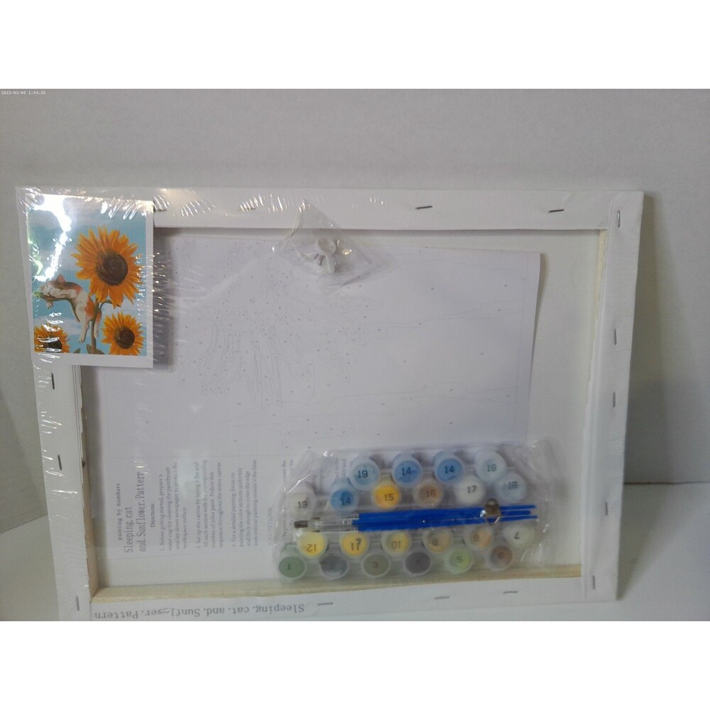 DIY Paint By Number Cat Laying On A Sunflower